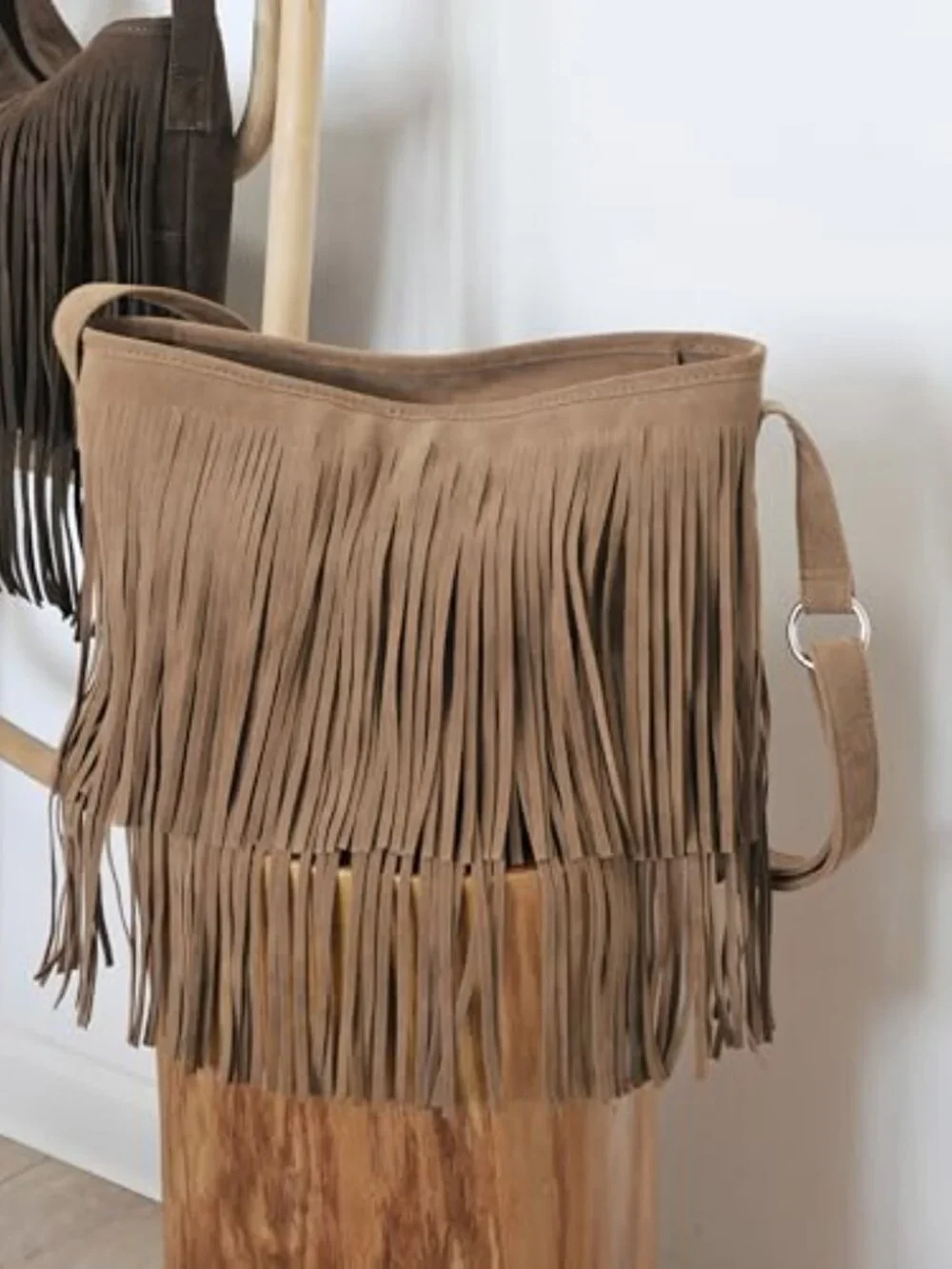 Tassel Faux Suede Leather Hobo Crossbody Shoulder Bag Sling Bag